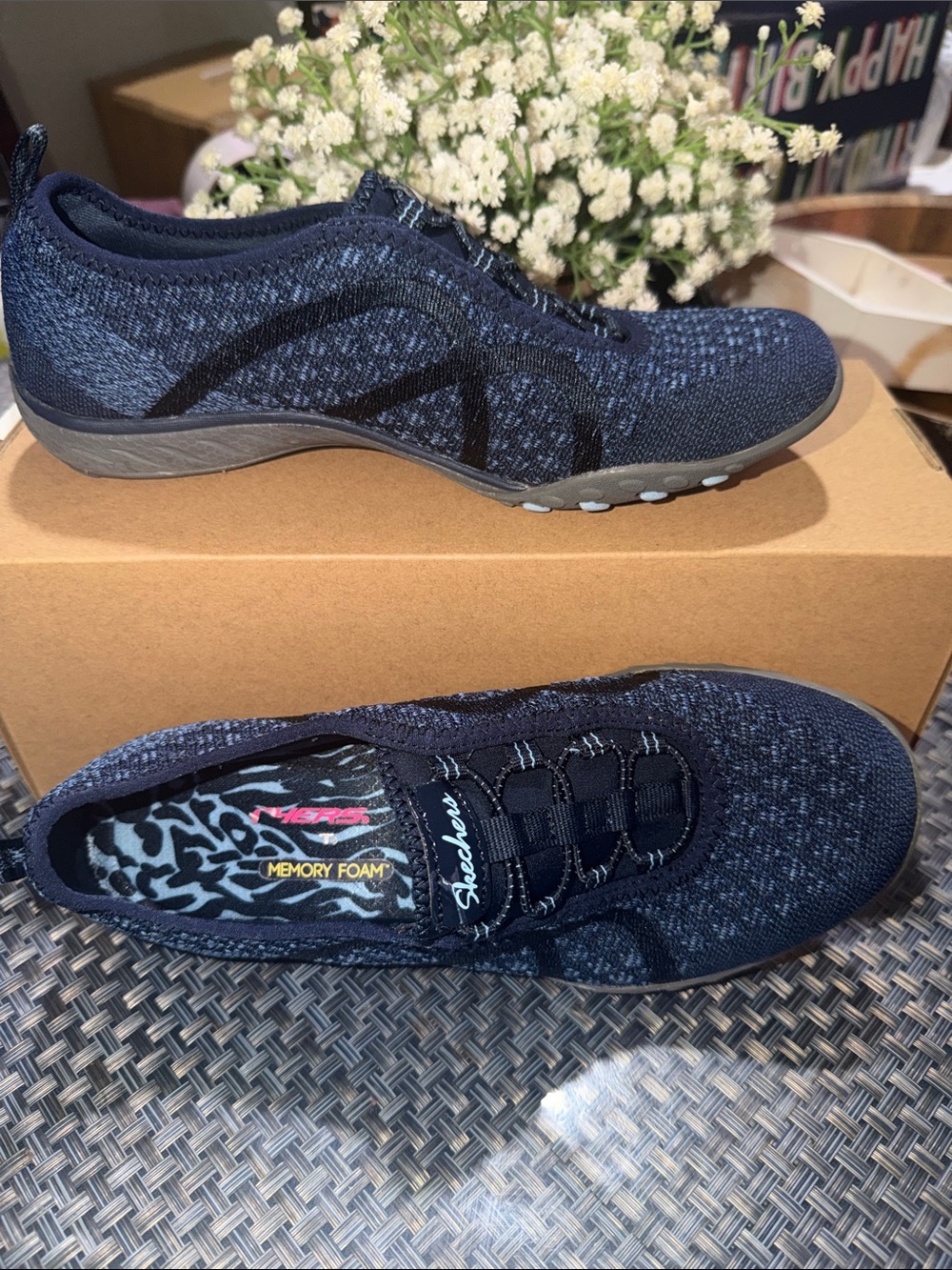 Skechers Navy and Black Knit Slip-On Sneakers